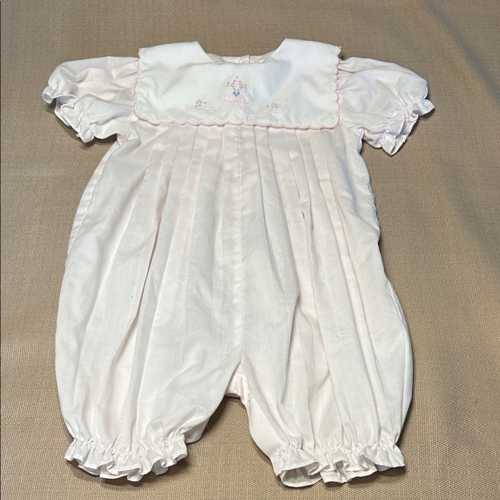 Petit Ami White and Pink Embroidered Bodysuit